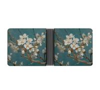 Cartera delgada compacta y plegable de cuero con flores blancas pálidas, carteras minimalistas para hombres con tarjetero de crédito, ranura para monedas, ventana de identificación, unisex