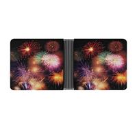 Cartera delgada compacta y plegable, hermosas carteras de cuero de fuegos artificiales, carteras minimalistas para hombres con tarjetero de crédito, ranura para monedas, ventana de identificación