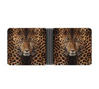 Cartera delgada compacta y plegable que representa un leopardo de cuero, carteras minimalistas para hombres con tarjetero de crédito, ranura para monedas, ventana de identificación, unisex