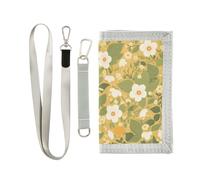 Cartera delgada con ilustración pastoral floral amarilla para hombre y mujer, cartera plegable de nailon con cordón, Ilustración pastoral floral amarilla, 1 size, Moda