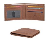 Cartera delgada de cuero para hombre - Carteras RFID para 6 tarjetas de crédito, regalo ultrafino para hombres, bolsillo frontal, diseño minimalista, Cazador marrón claro, S, Minimalista