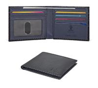 Cartera delgada de cuero para hombre - Carteras RFID para 6 tarjetas de crédito, regalo ultrafino para hombres, bolsillo frontal, diseño minimalista, Carbono negro/azul marino, S, Minimalista