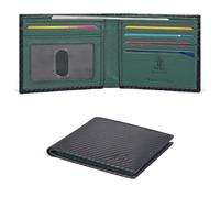 Cartera delgada de cuero para hombre - Carteras RFID para 6 tarjetas de crédito, regalo ultrafino para hombres, bolsillo frontal, diseño minimalista, Carbono negro/verde, S, Minimalista