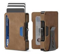Cartera delgada para hombre - Cartera minimalista para hombre con clip para dinero, funda de aluminio desplegable para tarjetas y ranuras de cuero, tarjetero de crédito, cartera con bloqueo RFID para