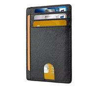 Cartera delgada para hombre | Tarjetero minimalista con bloqueo RFID - Cartera fina para tarjetas con pequeño bolsillo para dinero y caja de regalo para hombres, Reino Unido (Saffiano negro), Saffiano