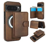 Cartera desmontable para Google Pixel 9 Pro XL compatible con Magsafe funda de carga inalámbrica con tarjetero, ranura para efectivo, funda 2 en 1 a prueba de golpes (marrón)