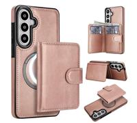 Cartera desmontable para Samsung Galaxy S26 Plus compatible con Magsafe funda de carga inalámbrica con tarjetero, ranura para efectivo, funda 2 en 1 a prueba de golpes (oro rosa)