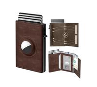Cartera desplegable para hombre para AirTag: piel auténtica de alta calidad, bloqueo RFID, inteligente, minimalista, capacidad de tarjeta 9-14, ventana de identificación, ranura para efectivo, Marrón