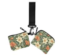 Cartera doble vintage para mujer, diseño de lirio naranja, hojas verdes, protector de tarjetas de identidad pequeño desmontable con bolsillo con cremallera para mujer, 2 paquetes, flor de lirio