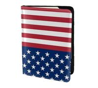 Cartera elegante para documentos de viaje con estampado de estrellas y rayas de 14 cm, diseño de bandera estadounidense, almacenamiento seguro para viajeros
