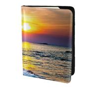 Cartera elegante para documentos de viaje con estampado de playa y puesta de sol de 5.5 pulgadas, almacenamiento seguro para viajeros