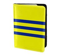 Cartera elegante para documentos de viaje con estampado de rayas amarillas y azules de 5.5 pulgadas, almacenamiento seguro para viajeros