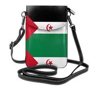 Cartera espaciosa para teléfono celular, diseño de la bandera del Sáhara Occidental, bolso cruzado pequeño de lona versátil con correa de cuero ajustable, negro, talla única