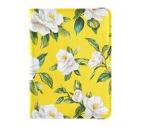 Cartera estética para pasaporte y tarjeta de vacunación, diseño de flores blancas amarillas, cartera de viaje con ranura para tarjeta de vacunación, funda para pasaporte para mujeres y hombres