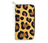 Cartera fina de cuero para hombre y mujer con estampado floral de leopardo y guepardo en amarillo oscuro, bolsillos interiores multicapa, monedero portátil para accesorios de viaje y uso diario.