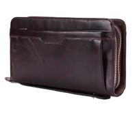 Cartera for Hombre, Cartera Larga de Piel de Vaca con Doble Cremallera, Clip for Billetes, Monedero for Hombre(Dark Brown)