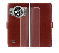 Cartera Funda para Cubot Kingkong Ace 2 (6.56") + Cristal Templado Película, Flip Folio Cuero Carcasa Funciones de Soporte, TPU Cover para Cubot Kingkong Ace 2 - Brown