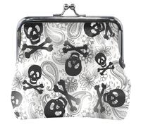 cartera gótico negro con diseño de calavera para mujer, de piel, con hebilla de beso y pequeño cambio, para monedas, Skull Black Gothic, UNITALLA, Classic, Skull Black Gothic, UNITALLA, Classic