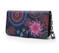 Cartera Grande para Mujer, Gran Formato Largo, con diseño Floral y Flores en Estilo Mandala y étnico, Cartera con Cremallera y botón a presión y Muchos Compartimentos, Mandala Black.b, L, Elegante
