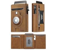 Cartera inteligente para Airtag para hombre: cartera desplegable para tarjetas con soporte para Airtag, cartera Apple Air Tag con correa para dinero en efectivo, Cuero Marrón, Airtag Wallet,