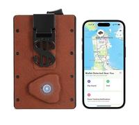 Cartera inteligente para hombre con rastreador que funciona para Find My (iOS), antipérdida, recordatorio de izquierda, delgada, con clip de cuero para dinero, Marrón oscuro, Minimalista