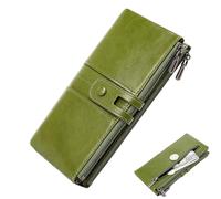 Cartera larga - Bolsos largos | Monedero con doble cremallera - Cartera para mujer, piel encerada al , doble cremallera, bolso de estilo vintage, para guardar tu dinero en efectivo y teléfono