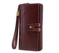 Cartera Larga con Cremallera para Hombre, Billetera Triple De Cuero Genuino para Hombre con Correa para La Muñeca, Embrague con Cremallera, Regalo para El Día del Padre