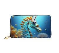 Cartera larga con cremallera para mujer Blue Seahorse, 7.48 x 4.13 pulgadas, viene con ranuras para tarjetas de crédito en el interior, ligera y duradera., Negro -, Talla única, Moderno