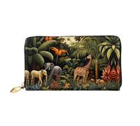 Cartera larga con diseño de animales en la selva tropical, cartera de mano larga, tarjetero de crédito, monedero de viaje, negro, talla única, Black, Talla única