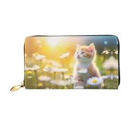 Cartera larga con diseño de gato en las flores, cartera de mano larga, tarjetero de crédito, monedero de viaje, negro, talla única, Black, Talla única