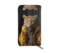Cartera larga con estampado de leopardo en una chaqueta de cuero con cremallera adecuada para viajes, trabajo y asistir a banquetes