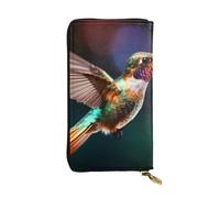 Cartera larga de cuero con diseño de colibríes en vuelo, tarjetero portátil, monedero con cremallera y compartimento para identificación