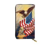 Cartera larga de cuero con estampado artístico de águila y bandera de Estados Unidos para mujer, a la moda, con múltiples ranuras para tarjetas, bolsillo para monedas, negro, talla única
