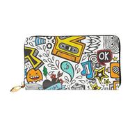 Cartera larga de cuero con estampado de cómic, elegante cartera para hombre y mujer con cremallera y múltiples ranuras para tarjetas.