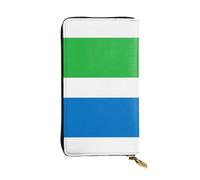 Cartera larga de cuero con la bandera de Sierra Leona, soporte portátil para tarjetas de crédito, monedero con cremallera y compartimento para identificación