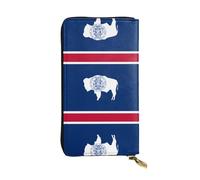 Cartera larga de cuero con la bandera del estado de Wyoming, soporte portátil para tarjetas de crédito, monedero con cremallera y compartimento para identificación