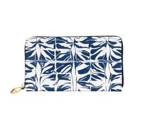 Cartera larga de cuero de tribu maorí polinesia azul, monedero de cuero sintético suave de gran capacidad para mujer con múltiples ranuras para tarjetas, bolsillo para teléfono y monedero con cremalle
