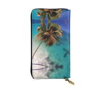 Cartera larga de cuero estampado de las Islas del Caribe (7.5 x 4.1 pulgadas), compartimento multifunción extragrande, gran regalo