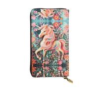 Cartera larga de cuero rosa con diseño de unicornio con corte de papel, tarjetero portátil, monedero con cremallera y compartimento para identificación