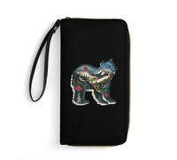 Cartera larga de piel con diseño de oso de Columbia Británica para hombres y mujeres, con cordón