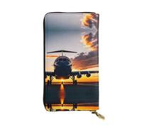Cartera larga de piel con estampado de avión al atardecer, cartera personalizada de moda, múltiples ranuras para tarjetas, lista para regalo, Negro -, Talla única