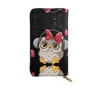 Cartera larga de piel con estampado de búho para mujer, a la moda, con múltiples ranuras para tarjetas, bolsillo para monedas, negro, talla única