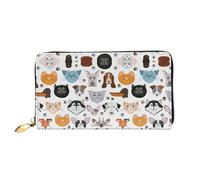 Cartera larga de piel con estampado de caras de gato y perro, bulldog, beagle, labrador, para hombres y mujeres, con cremallera, adecuada para viajes