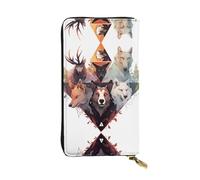 Cartera larga de piel con estampado de lobos y renos - Cartera de moda personalizada, múltiples ranuras para tarjetas y bolsillo para monedas, negro, talla única, negro/blanco, One Size, blanco y