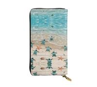 Cartera larga de piel con estampado de tortuga marina y estrella de mar, cartera personalizada de moda, múltiples ranuras para tarjetas y bolsillo para monedas, negro, talla única, Negro, One Size