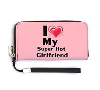 Cartera larga de piel con texto en inglés "I Love My Super Hot Girlfriend"