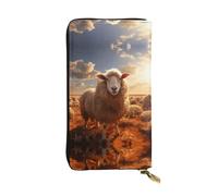 Cartera larga de piel de oveja australiana, soporte portátil para tarjetas de crédito, monedero con cremallera y compartimento para identificación
