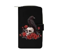 Cartera larga de piel sintética con diseño de calavera y cuervo para mujer, organizador de mano para oficina y viajes