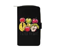 Cartera larga de piel sintética con texto en inglés "I Like to Eat Apples and Bananas", organizador de mano para oficina y viajes