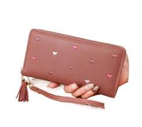 Cartera larga de piel sintética para mujer, con diseño de corazón de amor, monedero, bolsillo con cremallera para dinero en efectivo, monedas, tarjetas, rosa oscuro, Bonito